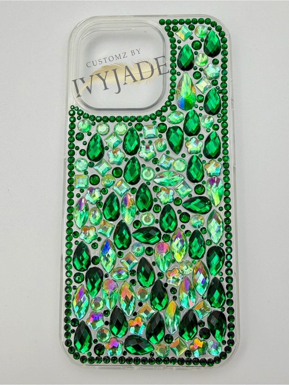 iPhone 16 pro green rhinestone case